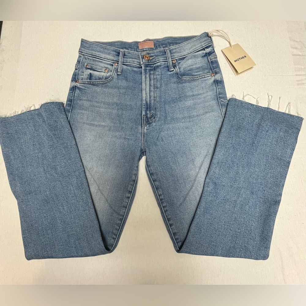 MOTHER Light Wash Jeans Size 28 NWT High Rise Straight Leg Denim